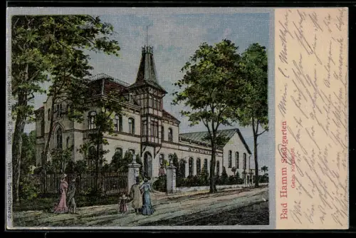 Seiden-Imitations-AK Bad Hamm, Partie am Stadtgarten