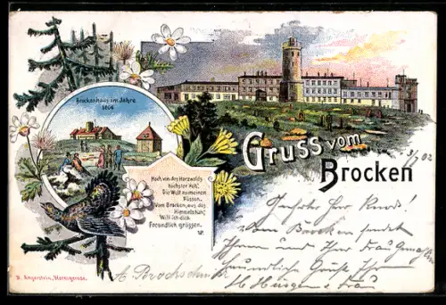 Lithographie Brocken, Gasthof Brockenhaus im Jahre 1806