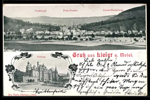 AK Lieser a. Mosel, Pauls-Kirche, Schloss, Grainkopf
