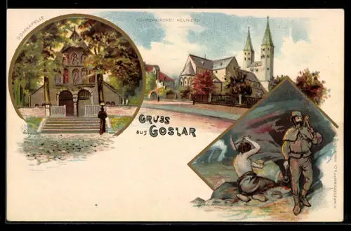 Lithographie Goslar, Domkapelle, Klosterkirche Neuwerk