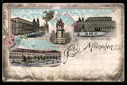 Lithographie München, Universität, Festsaalbau, Königsbau