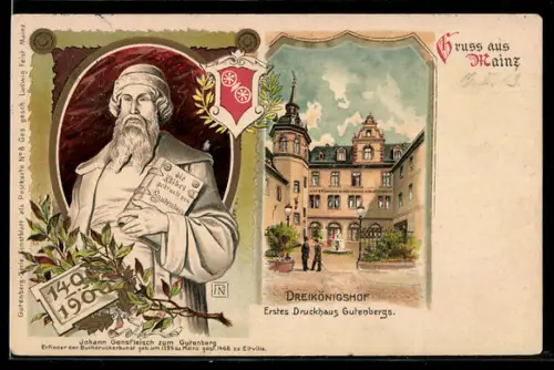 Lithographie Mainz, Druckhaus Dreikönigshof, Portrait Gutenberg