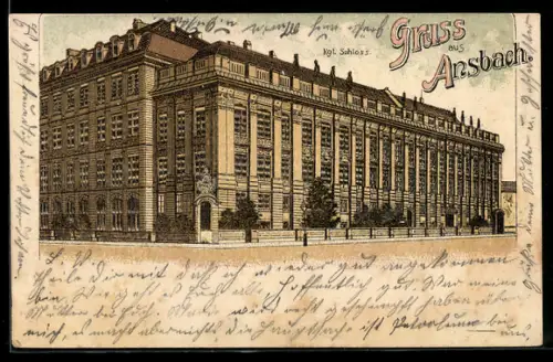 Lithographie Ansbach, Kgl. Schloss