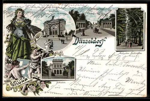 Lithographie Düsseldorf, Kunsthalle, Malkasten, Hofgarten-Seufzerallee