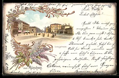 Lithographie München, Ludwigstrasse, Panorama