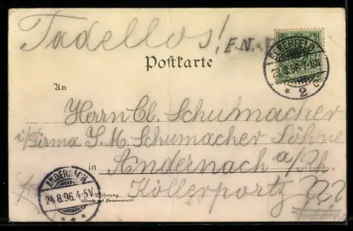 Lithographie Elberfeld, Rathaus, Haardt, Döppersberg, Reiterdenkmal