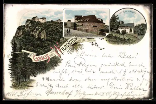 Lithographie Leibertingen, St. Mauruskapelle, Burg auf dem Wildenstein