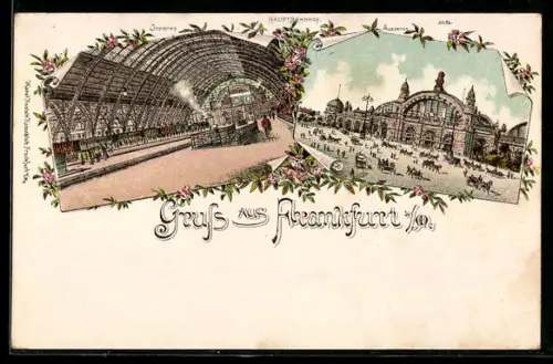 Lithographie Frankfurt a. M., Hauptbahnhof, Innenansicht