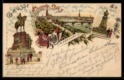 Lithographie Frankfurt /Main, Kaiser Wilhelm Denkmal a. d. Posthof