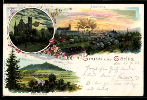 Lithographie Görlitz, Restaurant a. d. Landeskrone, Panorama