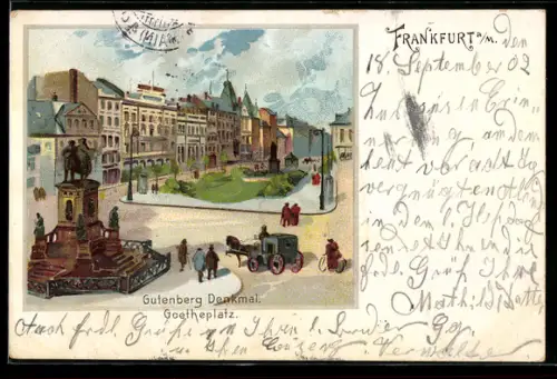 AK Frankfurt /Main, Gutenberg Denkmal und Goetheplatz