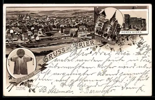 Lithographie Trier, Porta Nigra, Dom, Heiliger Rock