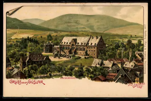 Künstler-AK Erwin Spindler: Goslar, Ortsansicht mit Kaiserhaus