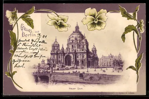 Lithographie Berlin, Neuer Dom, Blumen