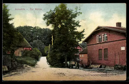 AK Aumühle, Ortspartie mit Weg zur Mühle