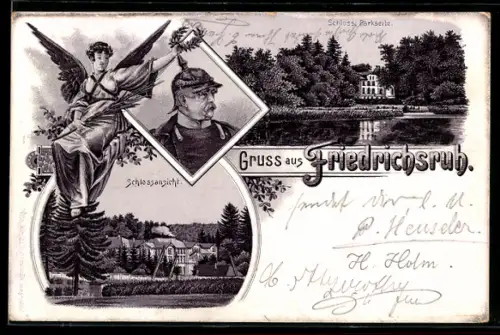 Lithographie Friedrichsruh, Schlossansicht, Schloss, Parkseite