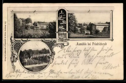 AK Aumühle bei Friedrichsruh, Verschiedene Ortspartien und Brücke