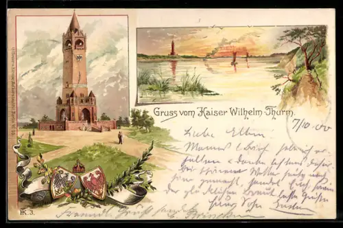 Lithographie Berlin-Wannsee, Partie am Kaiser Wilhelm Turm
