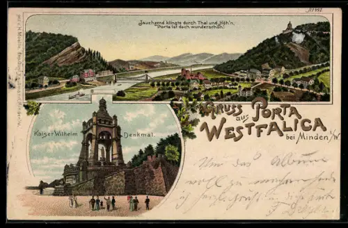 AK Porta Westfalica, Totalansicht, Kaiser-Wilhelm-Denkmal, Um 1900