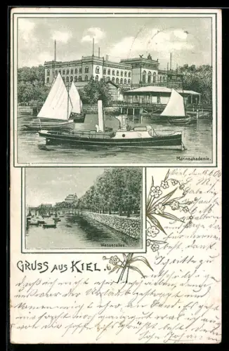 Lithographie Kiel, Marineakademie und Wasserallee