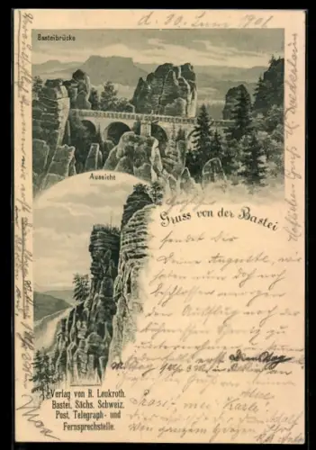 AK Bastei, Basteibrücke Aussicht vom Basteifelsen
