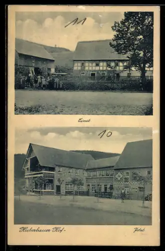 AK Herold, alte und neue Ansicht der Gastwirtschaft Huberbauer Hof, Bes. Walter Müller