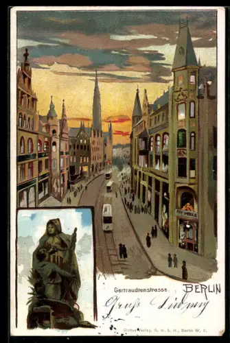Lithographie Berlin, Gertraudenstrasse, Strassenansicht