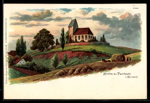 Lithographie Panitzsch, Blick zur Kirche