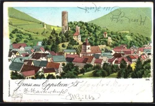 Lithographie Eppstein i. T., Totalansicht mit Blick zum Turm