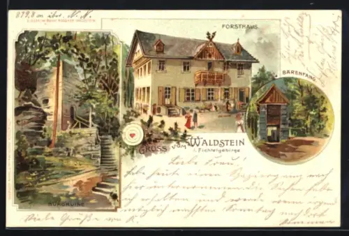 Lithographie Zell, Gasthaus-Forsthaus Waldstein, Bärenfang