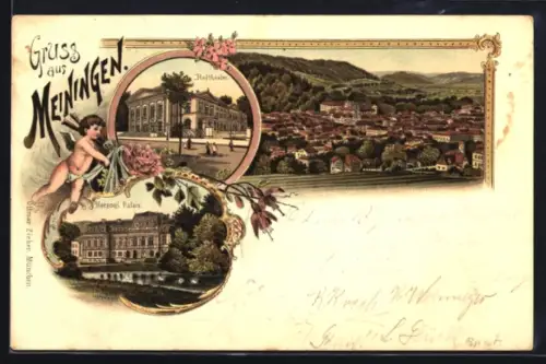 AK Meiningen, Hoftheater, Herzogl. Palais, Blick auf die Dächer