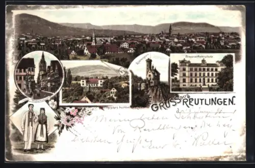 Lithographie Reutlingen, Gesamtansicht, Frauenarbeitsschule, Pomologisches Institut
