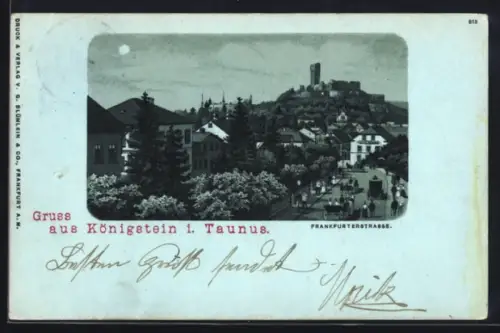 Mondschein-AK Königstein i. Taunus, Blick in die Frankfurterstrasse