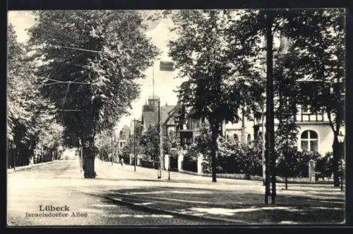 AK Lübeck, Israelsdorfer Allee im Sommer