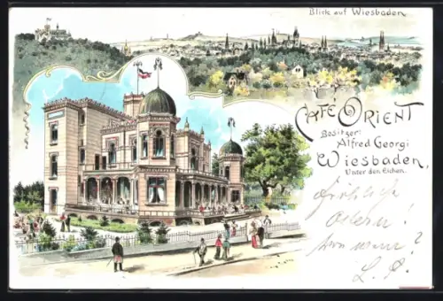 Lithographie Wiesbaden, Cafe Orient, Bes. Alfred Georgi