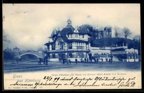 AK Hamburg-St.Pauli, Neues Fährhaus (St. Pauli), Kersten-Miles-Brücke, Seewarte
