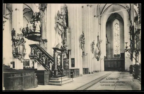 AK Lübeck, Marienkirche, Inneres, Aufgang zur Kanzel