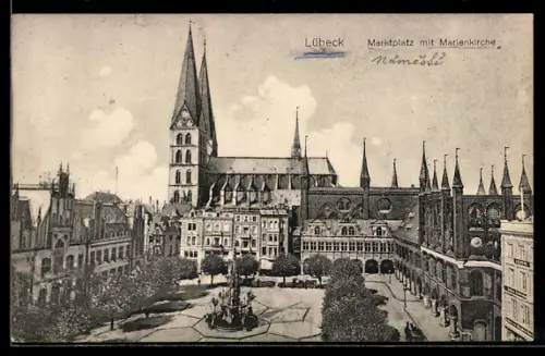AK Lübeck, Marktplatz, Marienkirche