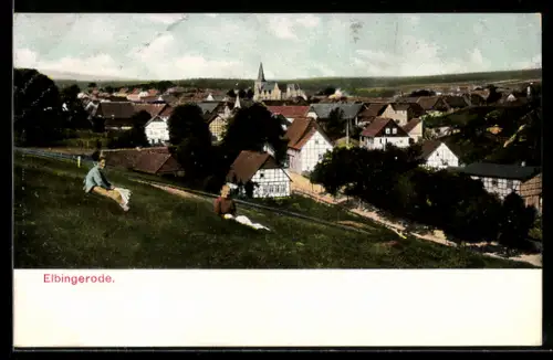 AK Elbingerode /Harz, Ortsansicht mit Kirche und Fachwerkhäusern