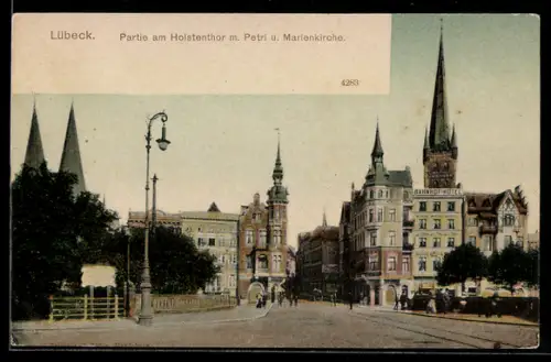 AK Lübeck, Holstentor, Petrikirche, Marienkirche