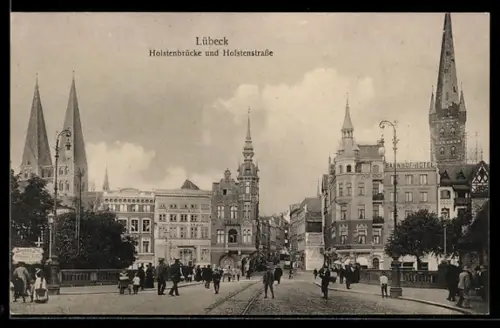 AK Lübeck, Holstenbrücke, Holstenstrasse, Bahnhofhotel