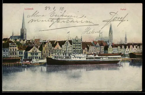 AK Lübeck, Hafen, Panoramaansicht