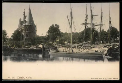 AK Lübeck, Hafen, Holstentor, Segelschiffe