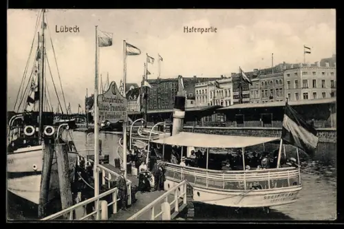 AK Lübeck, Hafenpartie, Dampferfahrt mit der Steinmann