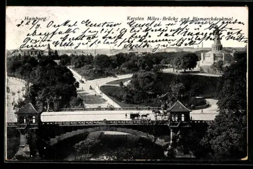 AK Hamburg-St.Pauli, Kersten Miles-Brücke, Bismarckdenkmal