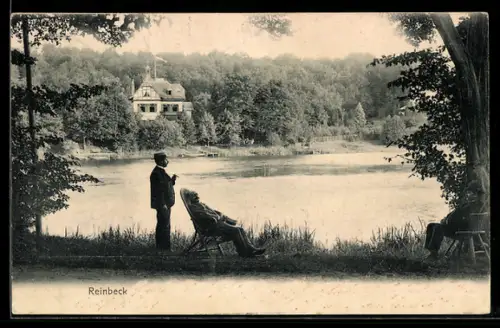 AK Reinbeck, Seeufer mit Personen im Vordergrund