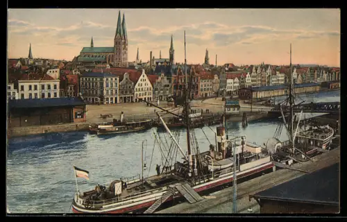 AK Lübeck, Hafen mit Schiffen