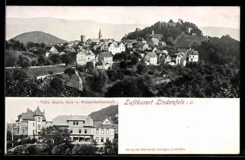 AK Lindenfels i. O., Gesamtansicht, Villa Maria, Kur- und Wasserheilanstalt