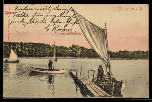 AK Neustadt i. H., Marienbad-Brücke, Segelboote