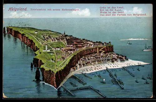 AK Helgoland, Totalansicht mit neuen Hafenanlagen